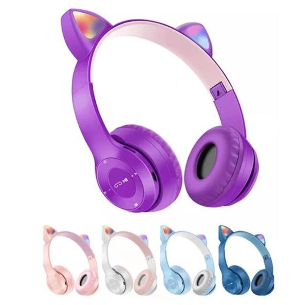 Fone De Ouvido HeadFone Sem Fio Orelha de Gato Gatinho Cat  Bluetooth Ear Com Led Rgb-p47m