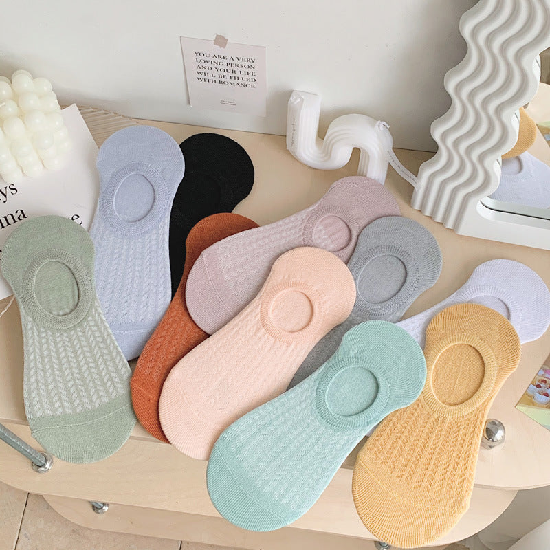Spring and Summer Socks Women's Thin Shallow Mouth Invisible Boat Socks Non-slip and Non-falling Mesh Breathable Air-conditioning Socks Women's Socks