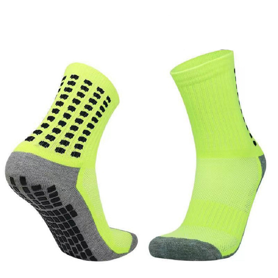 Gray Cotton-Soled Football Socks with Glue Dots, Non-Slip, Sweat-Absorbent and Breathable Mid-Tube Glue Socks, Towel-Soled Basketball Socks, Silicone Professional