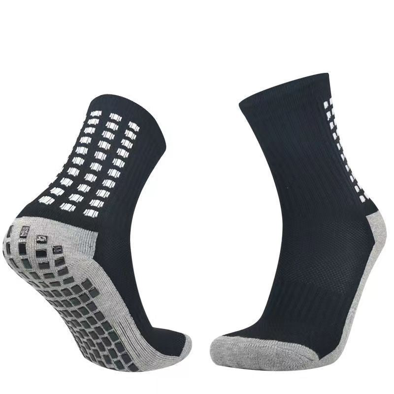 Gray Cotton-Soled Football Socks with Glue Dots, Non-Slip, Sweat-Absorbent and Breathable Mid-Tube Glue Socks, Towel-Soled Basketball Socks, Silicone Professional