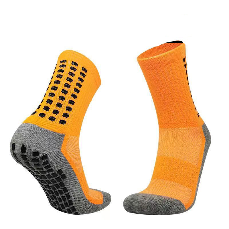 Gray Cotton-Soled Football Socks with Glue Dots, Non-Slip, Sweat-Absorbent and Breathable Mid-Tube Glue Socks, Towel-Soled Basketball Socks, Silicone Professional