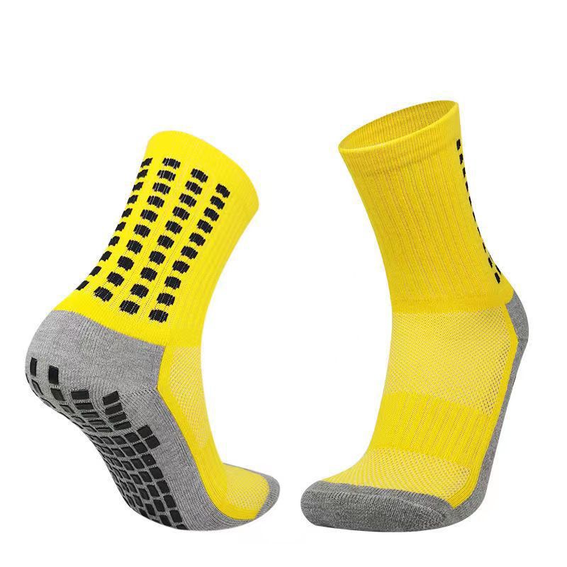 Gray Cotton-Soled Football Socks with Glue Dots, Non-Slip, Sweat-Absorbent and Breathable Mid-Tube Glue Socks, Towel-Soled Basketball Socks, Silicone Professional