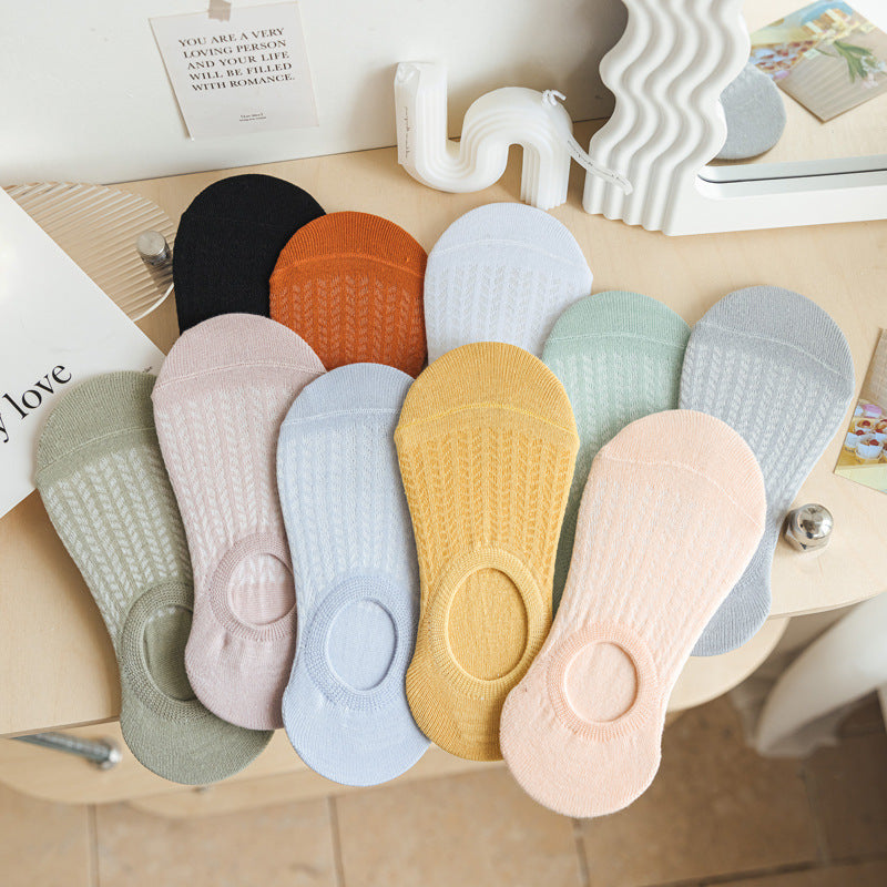 Spring and Summer Socks Women's Thin Shallow Mouth Invisible Boat Socks Non-slip and Non-falling Mesh Breathable Air-conditioning Socks Women's Socks