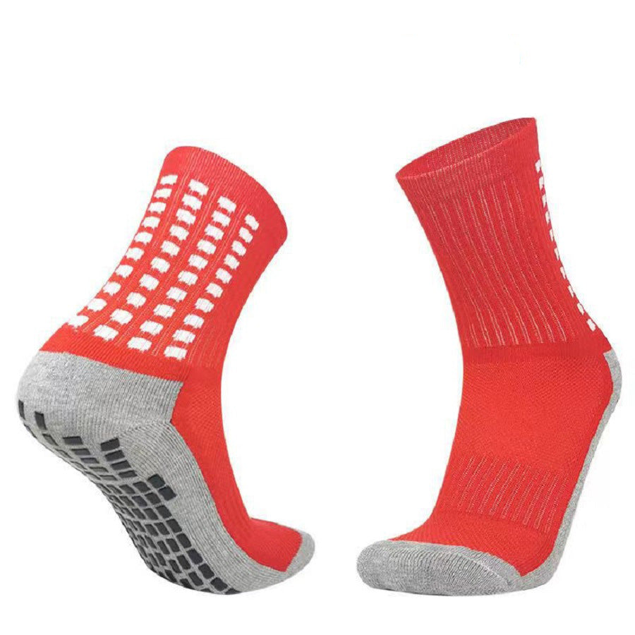 Gray Cotton-Soled Football Socks with Glue Dots, Non-Slip, Sweat-Absorbent and Breathable Mid-Tube Glue Socks, Towel-Soled Basketball Socks, Silicone Professional