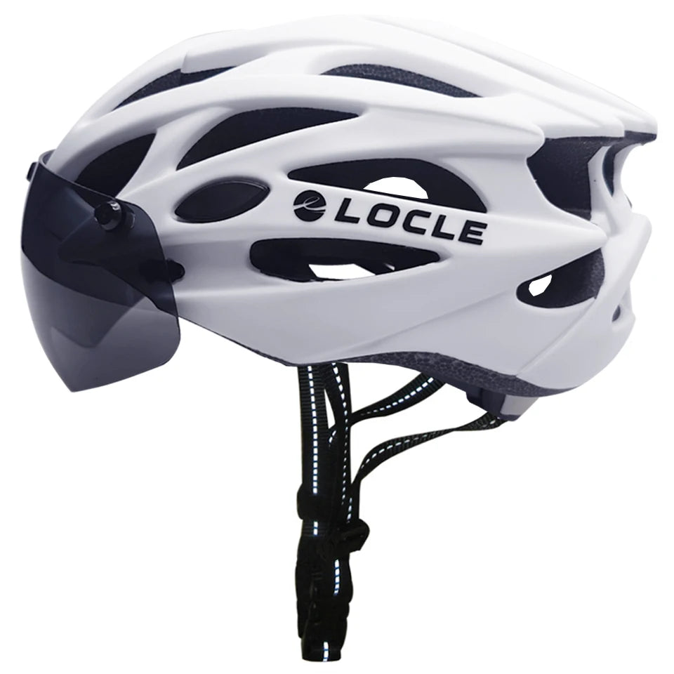 LOCLE Magnetic Goggles Cycling Helmet Men Women Bicycle Helmet Lenses MTB Bike Helmet Road Mountain Helmet Removable Sunvisor