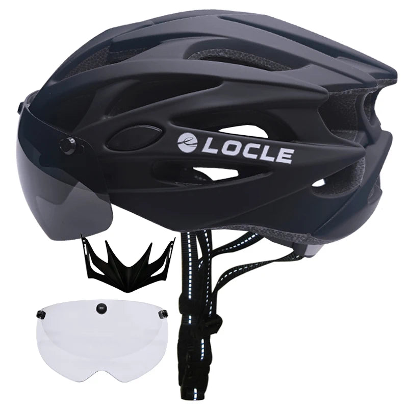 LOCLE Magnetic Goggles Cycling Helmet Men Women Bicycle Helmet Lenses MTB Bike Helmet Road Mountain Helmet Removable Sunvisor