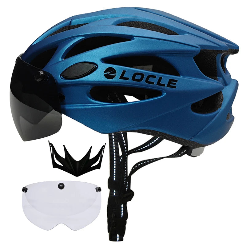 LOCLE Magnetic Goggles Cycling Helmet Men Women Bicycle Helmet Lenses MTB Bike Helmet Road Mountain Helmet Removable Sunvisor