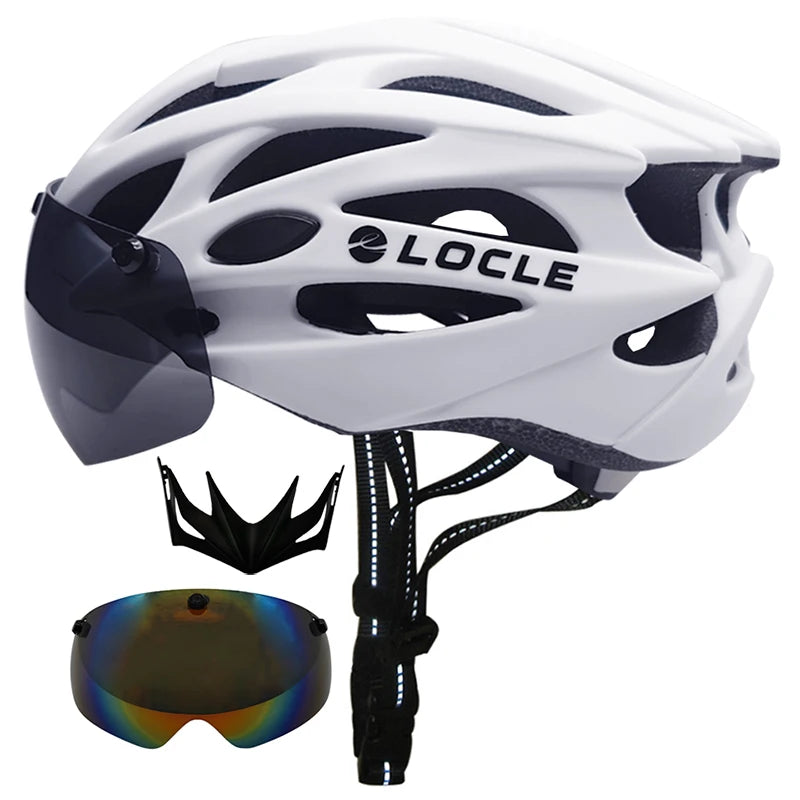 LOCLE Magnetic Goggles Cycling Helmet Men Women Bicycle Helmet Lenses MTB Bike Helmet Road Mountain Helmet Removable Sunvisor