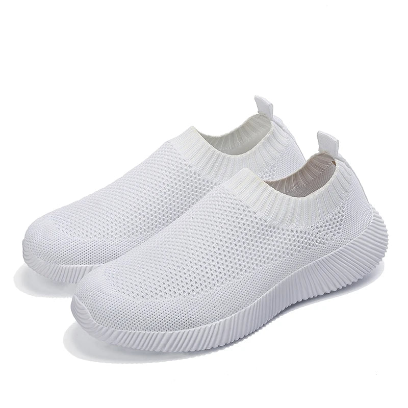Moipheng 2023 Women Sneakers Vulcanized Shoes Sock Sneakers Women Summer Slip On Flat Shoes Women Plus Size Loafers Walking Flat