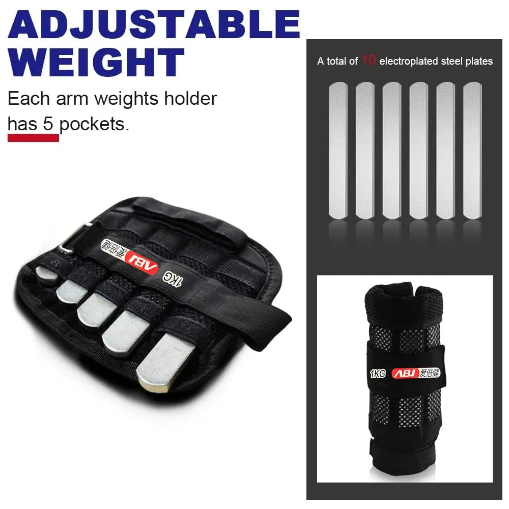 1Pair Adjustable Wrist & Ankle Weights (2kg/4.4LB Arms + 4kg/8.8LB Legs) – Removable Weight Plates for Running,Workouts,MenWomen