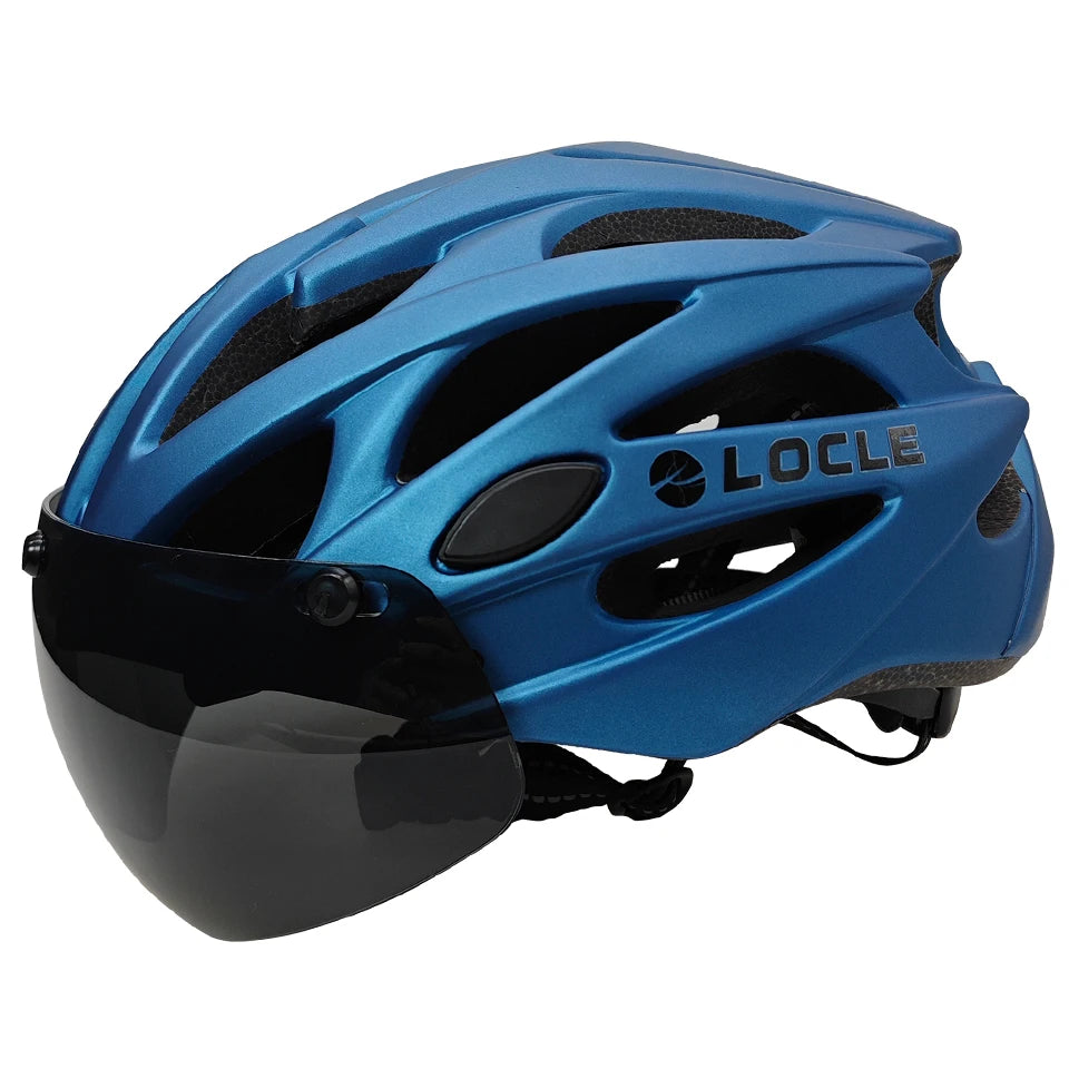 LOCLE Magnetic Goggles Cycling Helmet Men Women Bicycle Helmet Lenses MTB Bike Helmet Road Mountain Helmet Removable Sunvisor