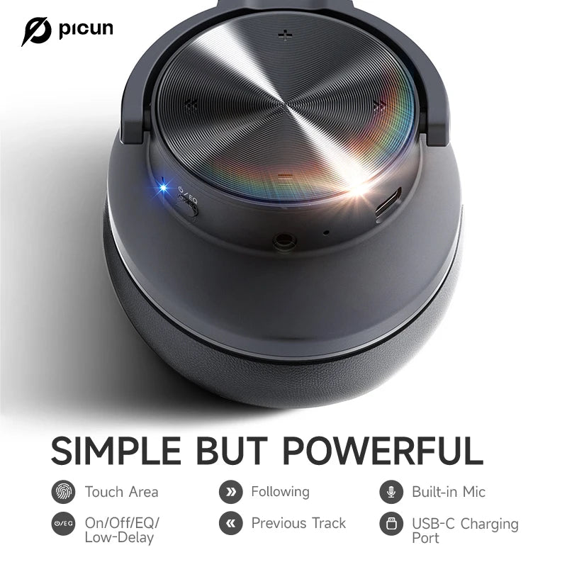 Picun B8 Bluetooth Headphones 120H Playtime Headset Wireless Bluetooth 3EQ Mode Low Latency Hands-Free Calls Over Ear Headphones