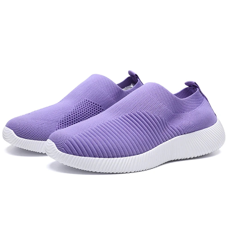 Moipheng 2023 Women Sneakers Vulcanized Shoes Sock Sneakers Women Summer Slip On Flat Shoes Women Plus Size Loafers Walking Flat