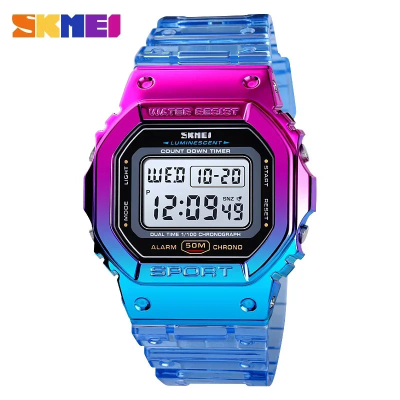 SKMEI 1622 Women Digital Wristwatch Electroplated Case Shockproof Reloj Mujer Transparent Strap Lady Cool Girls Watches 1999