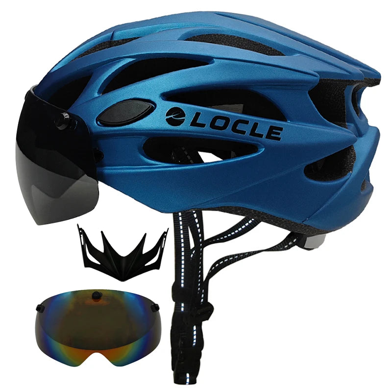 LOCLE Magnetic Goggles Cycling Helmet Men Women Bicycle Helmet Lenses MTB Bike Helmet Road Mountain Helmet Removable Sunvisor