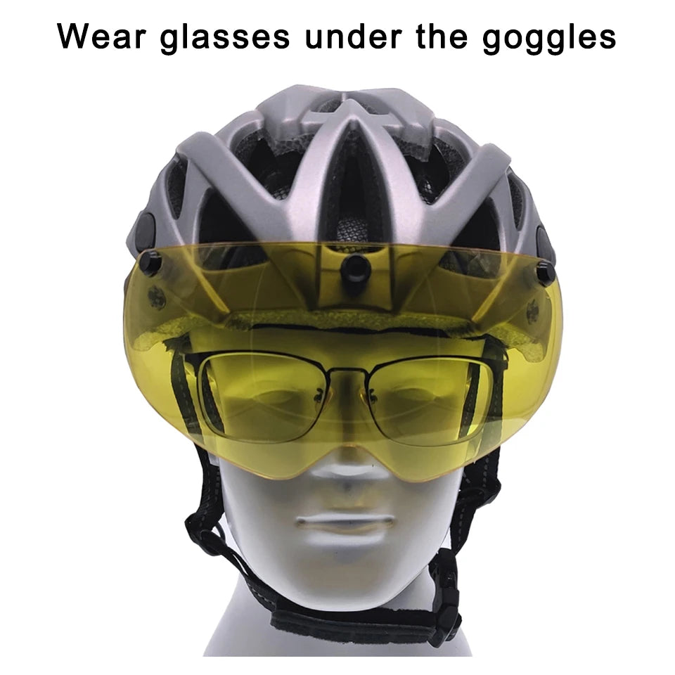 LOCLE Magnetic Goggles Cycling Helmet Men Women Bicycle Helmet Lenses MTB Bike Helmet Road Mountain Helmet Removable Sunvisor