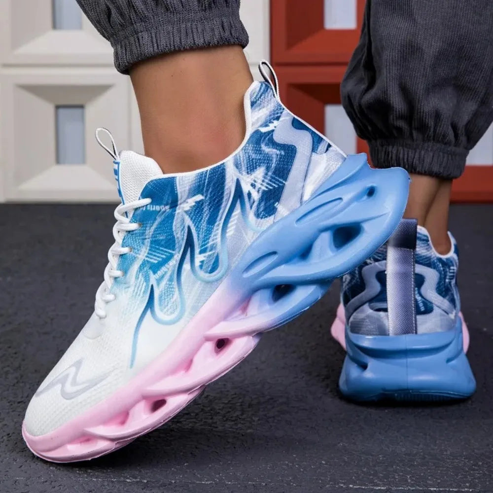 Men's Casual Sports Shoes Breathable Lightweight Flame Print Sports Shoes Summer Outdoor Tennis Running Hiking Shoes for Men
