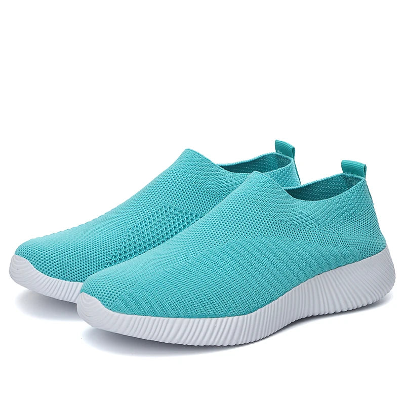 Moipheng 2023 Women Sneakers Vulcanized Shoes Sock Sneakers Women Summer Slip On Flat Shoes Women Plus Size Loafers Walking Flat