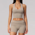 Yoga Bra High Waist Workout Athletic Wear V Cross-neck Halter Sports Tank Top With Chest Pads Fitness Clothes Shorts Sports Set