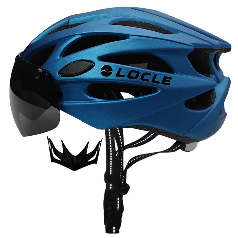 LOCLE Magnetic Goggles Cycling Helmet Men Women Bicycle Helmet Lenses MTB Bike Helmet Road Mountain Helmet Removable Sunvisor