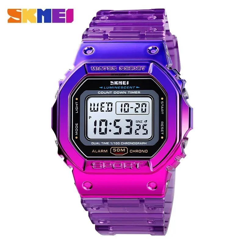 SKMEI 1622 Women Digital Wristwatch Electroplated Case Shockproof Reloj Mujer Transparent Strap Lady Cool Girls Watches 1999