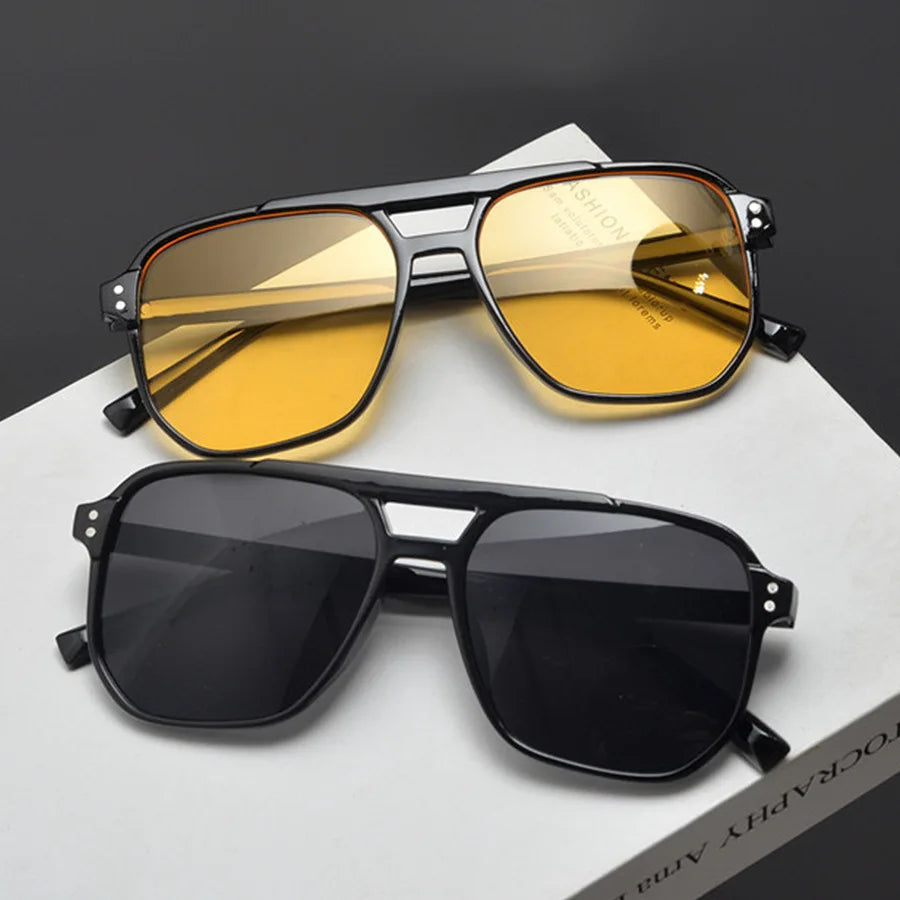 Vintage Men Women Big Sunglasses Men Square Shades Brand Designer Unisex Sun Glasses Black Lense Male Female Sunglasses UV400