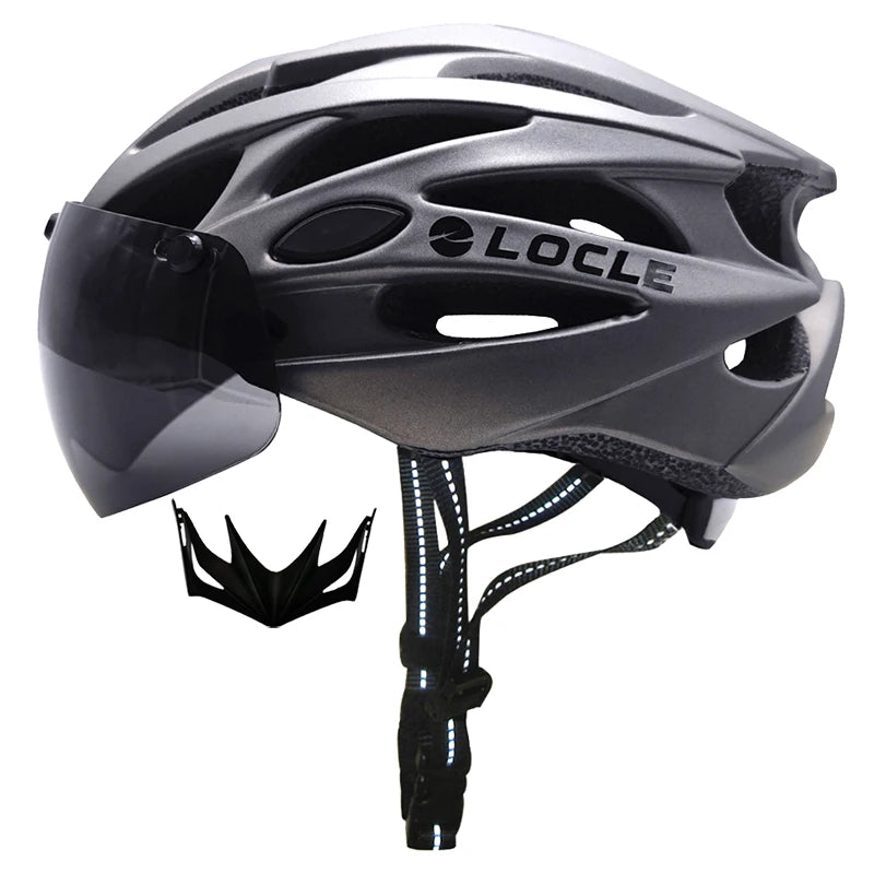 LOCLE Magnetic Goggles Cycling Helmet Men Women Bicycle Helmet Lenses MTB Bike Helmet Road Mountain Helmet Removable Sunvisor