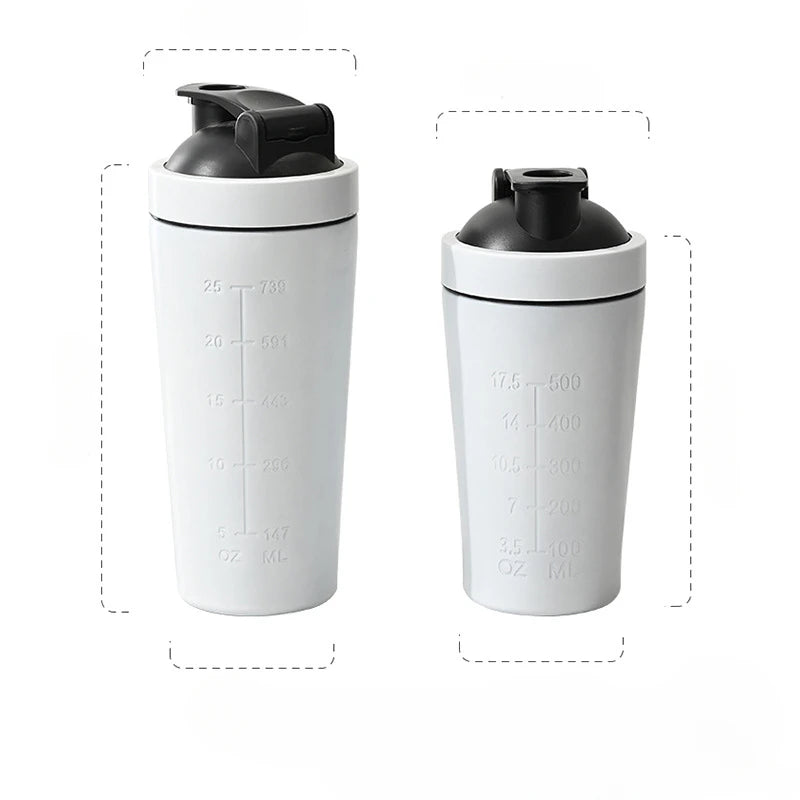 1pcs Stainless Steel Protein Powder Shaker Bottle with Ball Scale Leak Proof for Gym Fitness Sport Whey Shakes Water Cup