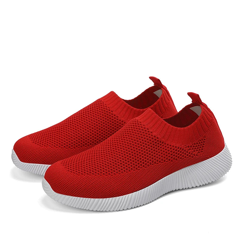 Moipheng 2023 Women Sneakers Vulcanized Shoes Sock Sneakers Women Summer Slip On Flat Shoes Women Plus Size Loafers Walking Flat