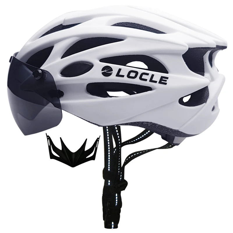 LOCLE Magnetic Goggles Cycling Helmet Men Women Bicycle Helmet Lenses MTB Bike Helmet Road Mountain Helmet Removable Sunvisor
