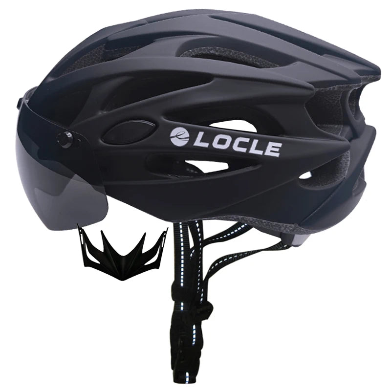 LOCLE Magnetic Goggles Cycling Helmet Men Women Bicycle Helmet Lenses MTB Bike Helmet Road Mountain Helmet Removable Sunvisor