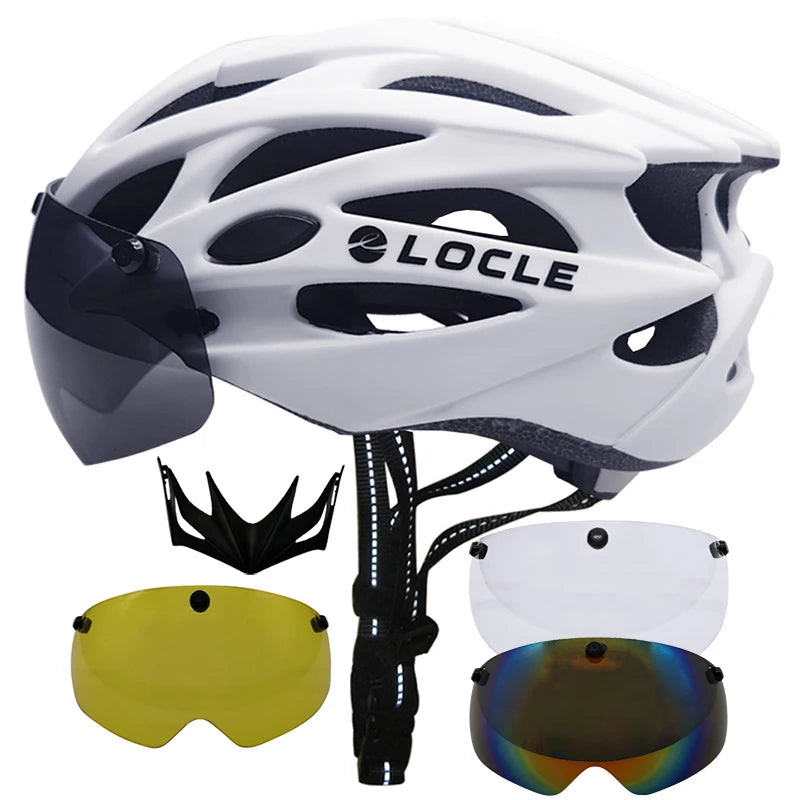 LOCLE Magnetic Goggles Cycling Helmet Men Women Bicycle Helmet Lenses MTB Bike Helmet Road Mountain Helmet Removable Sunvisor