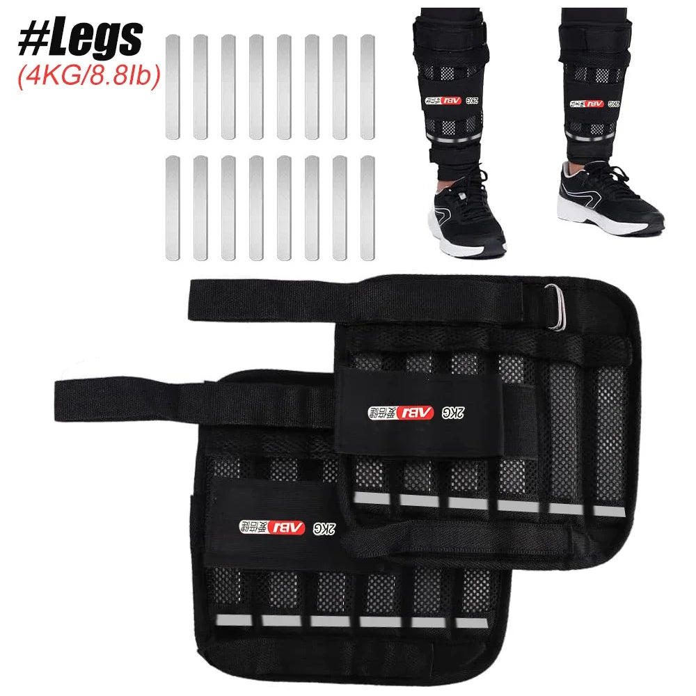 1Pair Adjustable Wrist & Ankle Weights (2kg/4.4LB Arms + 4kg/8.8LB Legs) – Removable Weight Plates for Running,Workouts,MenWomen