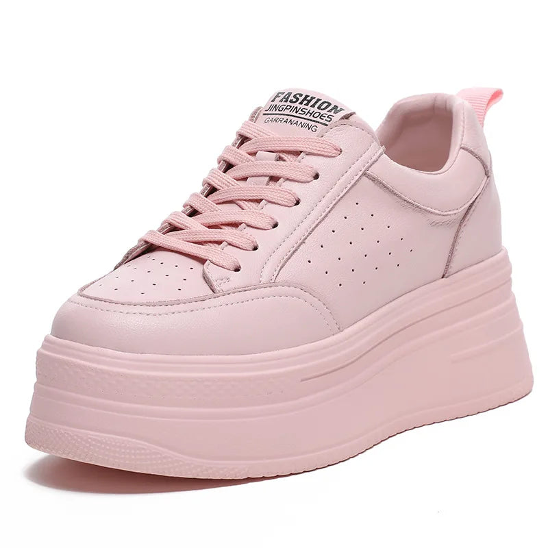 Fujin 8cm Genuine Leather Women Casual Shoes Chunky Sneakers Platform Wedge Heel Women Leisure Shoes Fall Winter Sneaker Women