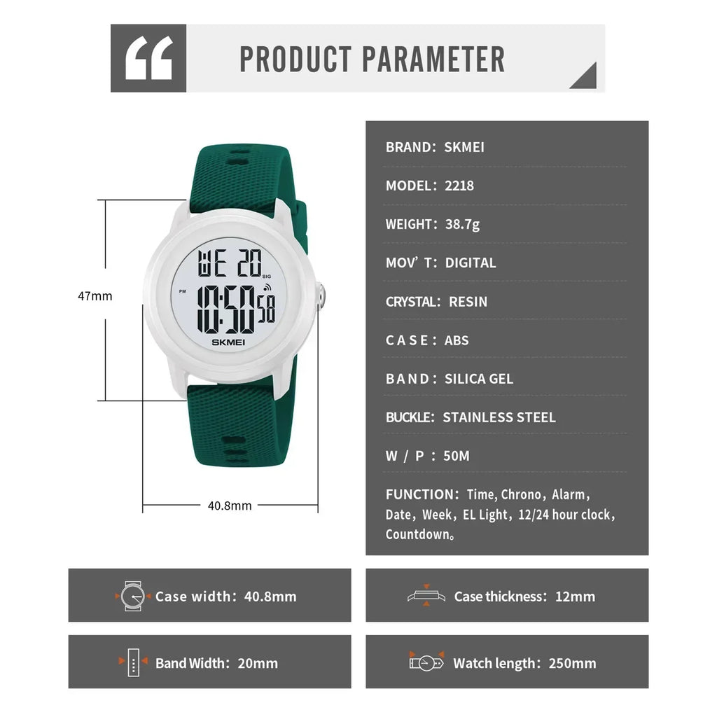 SKMEI 2218 Luxury Waterproof Sports Digital Watches for Women Men LED Display Mens Womens Wristwatches Alarm Reloj De Mujer 1893