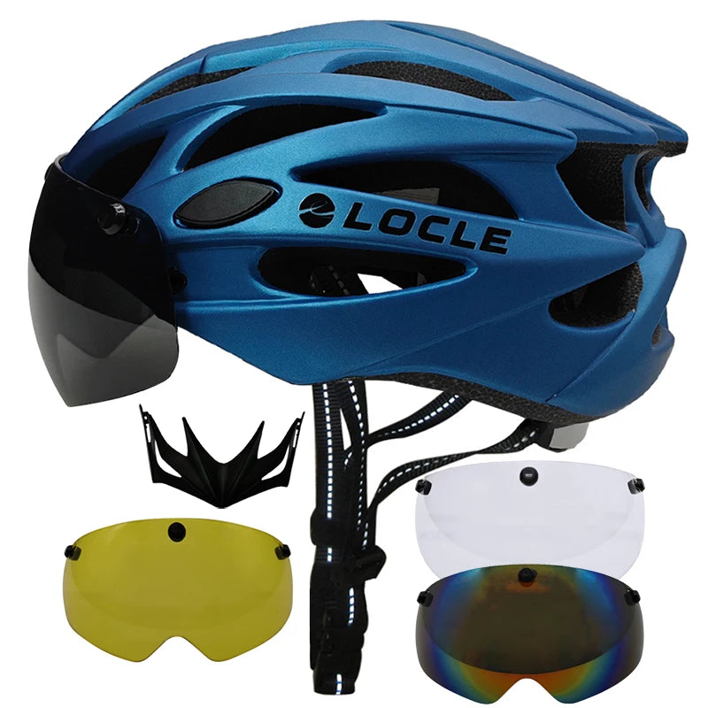 LOCLE Magnetic Goggles Cycling Helmet Men Women Bicycle Helmet Lenses MTB Bike Helmet Road Mountain Helmet Removable Sunvisor