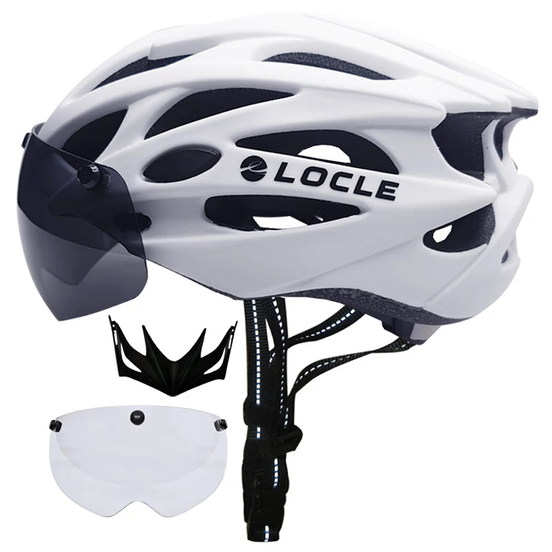 LOCLE Magnetic Goggles Cycling Helmet Men Women Bicycle Helmet Lenses MTB Bike Helmet Road Mountain Helmet Removable Sunvisor